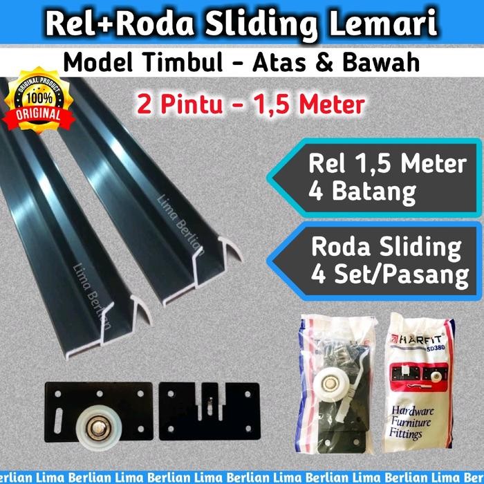 PREMIUM Rel Sliding Lemari 2 Pintu 1,5 Meter Timbul SD 380 Plus Roda Geser