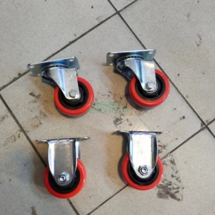 PREMIUM Roda Troli Pu Merah Medium Duty 3 inch (2Hidup 2Mati) TAIWAN