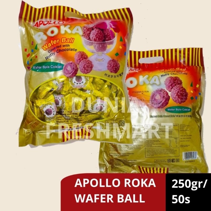

Andrianbijaksana Apollo Roka Wafer Ball 50S( (300Gr/250Gr)Original/Susu/Pandan/Koko Apollo Coklat