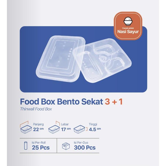 JTTOP" KOTAK MAKAN PLASTIK MEIJI BENTO THINWALL SEKAT 3 FOOD CONTAINER