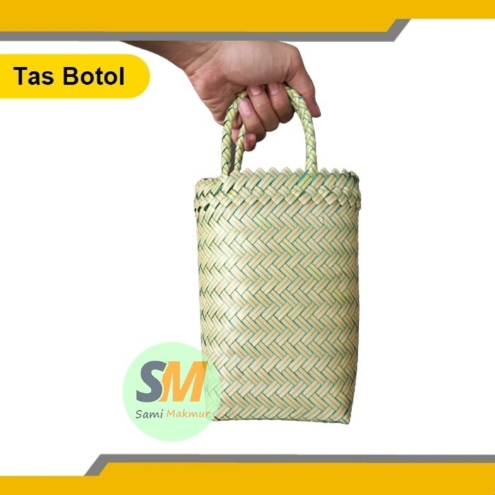 PREMIUM Tas Souvenir Tinggi / Tas Anyaman Plastik / Tas Hampers Botol Kain Belanja