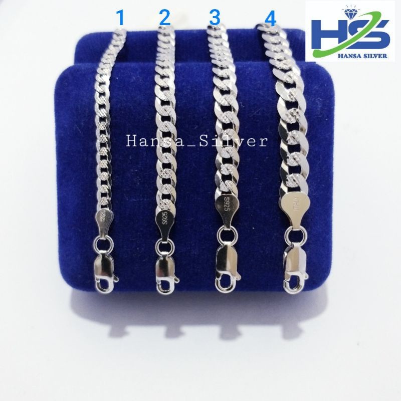 Gelang Perak Asli Tangan Pria Wanita Silver 925 Lapis Emas Putih Rantai Sisik Naga ukir - Gelang