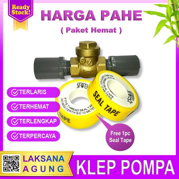 Klep tabok 1/2 inch kuningan + Sok drat luar Rucika + Seal tape