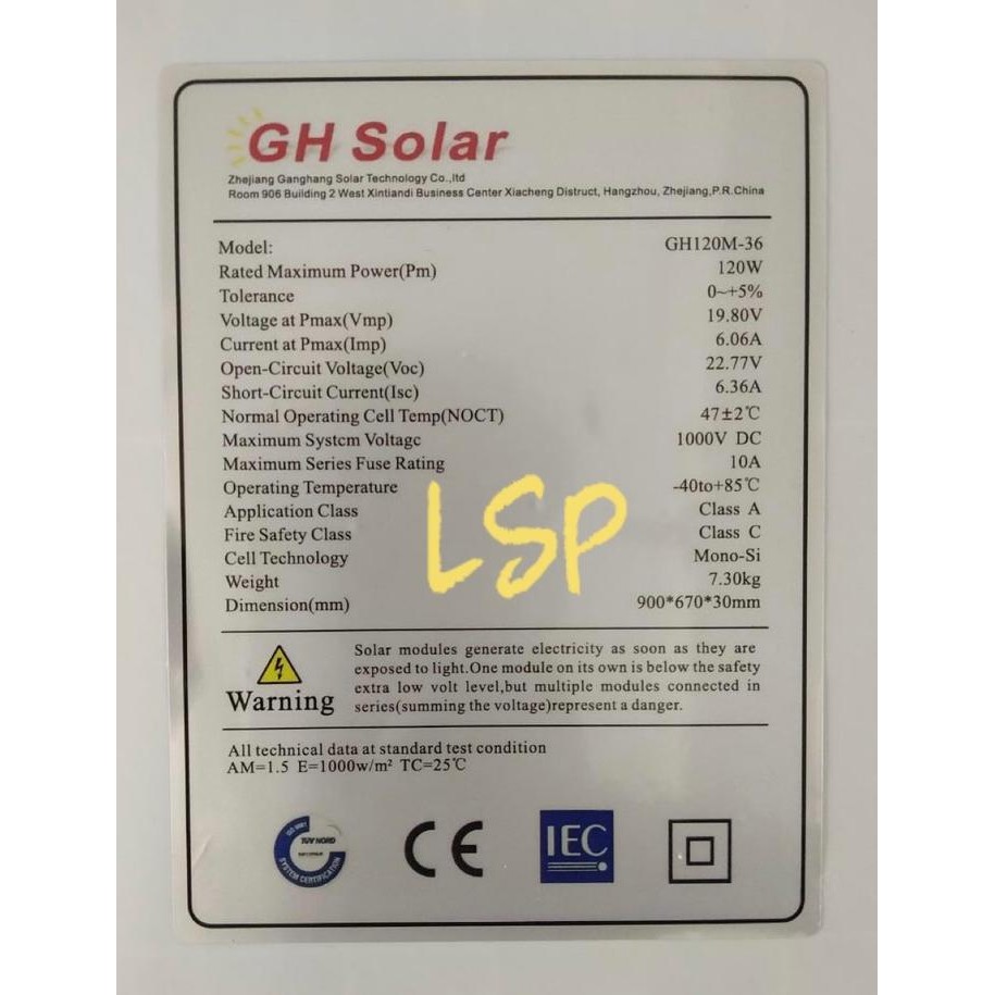 Solar Panel Mono Gh 120Wp