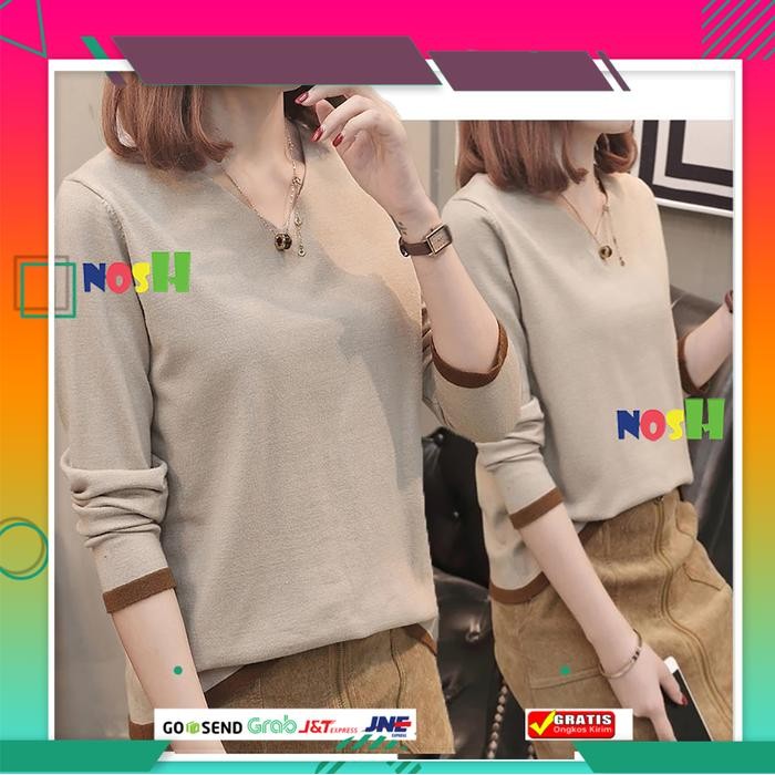 Sweater Rajut VNeck Lengan Panjang gaya Korea Finny - NOSH