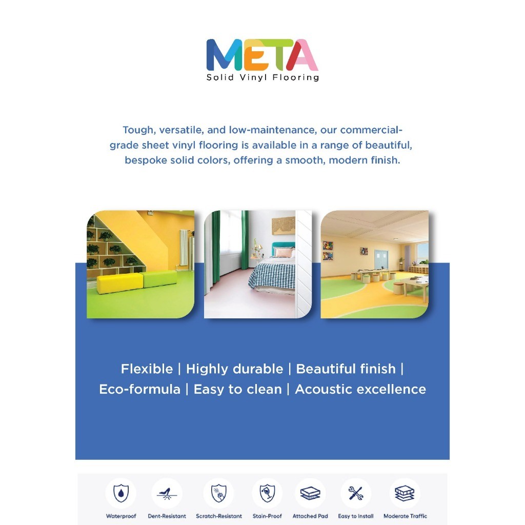 Vinyl Flooring META Motif Polos Tebal 2mm / Karpet Lantai Vinyl Roll Motif Solid / Vinyl Rol