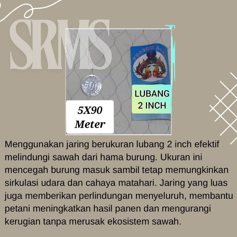 Pinan Shop Jaring Burung Padi Sawah 2 Inch 5X90 Meter / Jaring Padi Sawah 2 Inch / Jaring Burung