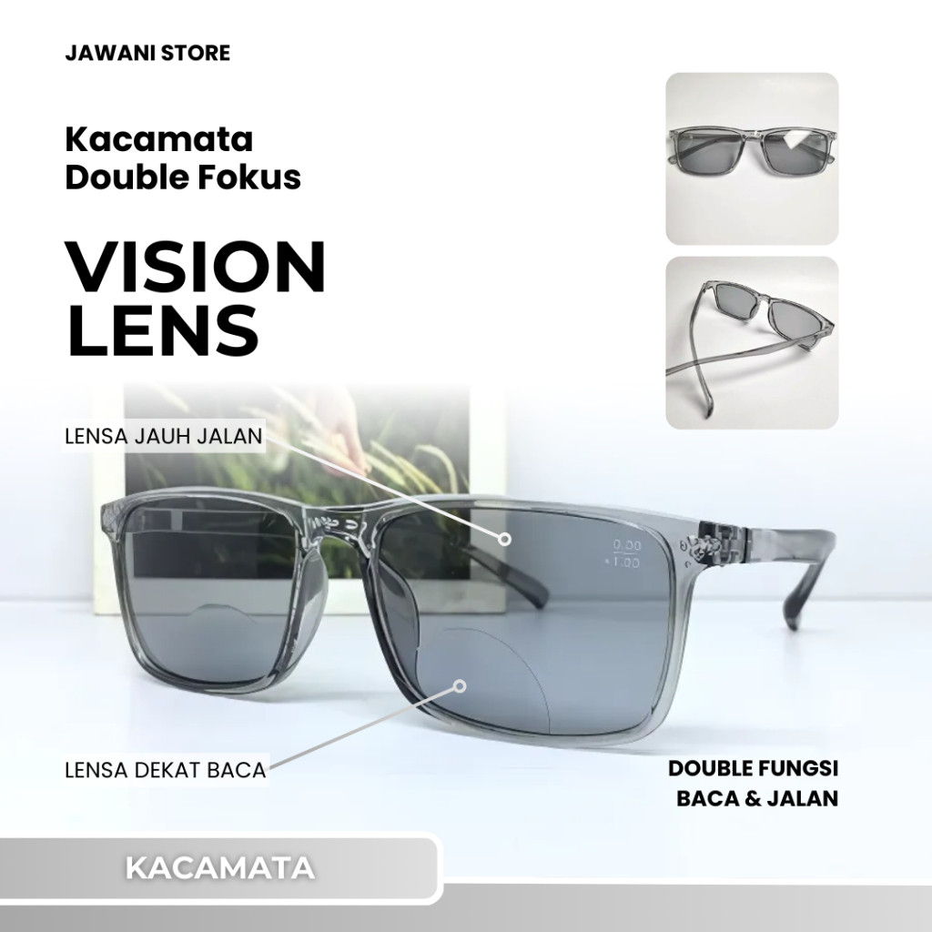 VISION LENS Kacamata Double Fokus Baca dan Jalan Kaca Mata Baca plus Jalan Pria Wanita Progresif