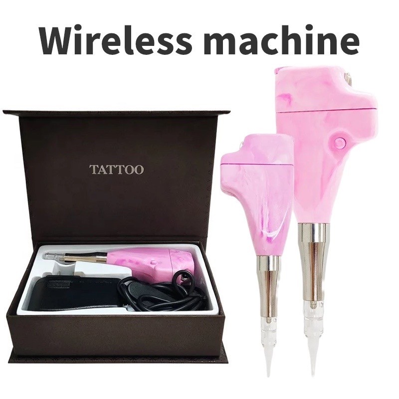 Wireless Tattoo Machine Pink Color Marbled Ombre Machine Permanent Makeup Tattoo Machine Kit