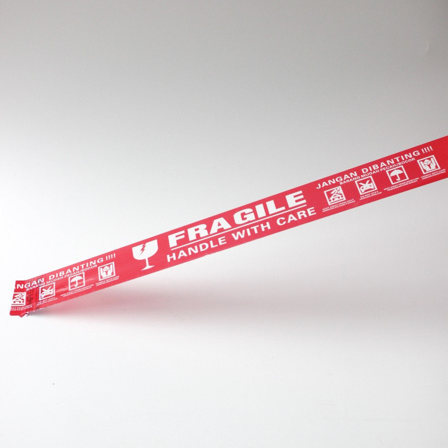 

1 Lusin / 12 Pcs - Lakban Fragile Merah 100 Yard - Lakban Fragile MPI 48 mm x 100 yard