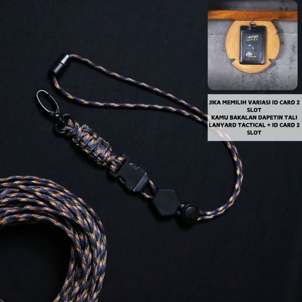 

Lanyard ID Card Tali Paracord Tactical Militer Polri Frame Kanvas Snaphook Alloy Besi Premium