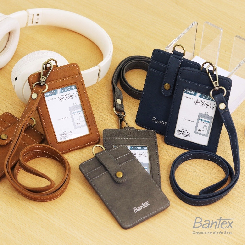 

Bantex Leather Name Tag ID Card Holder Button 8883 Kulit Sintetis Lanyard Tali