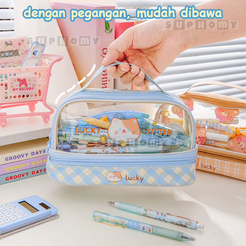 

Tempat Pencil Tas Pena Tas Pensil kotak pencil tempat alat tulis Bahan PVC berkapasitas besar dengan