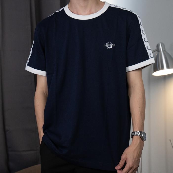 BEST SELLER FRED PERRY Black Tee - Taped Ringer [ 100% original ]