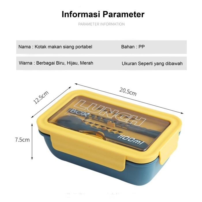 New Produk Lunch Box Tempat Kotak Bekal Makan Anak Plastik 1100Ml Bento Box Sxk3