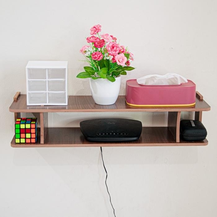 PREMIUM Rak Gantung Dinding / Rak Kayu Dinding Tempat Remote TV Router dan Wifi / Rak Ambalan Bawah