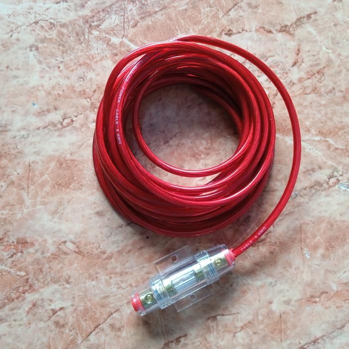 PREMIUM 5 Meter Kabel Power 8 Awg + Fuse / Sekring 60A untuk Audio mobil