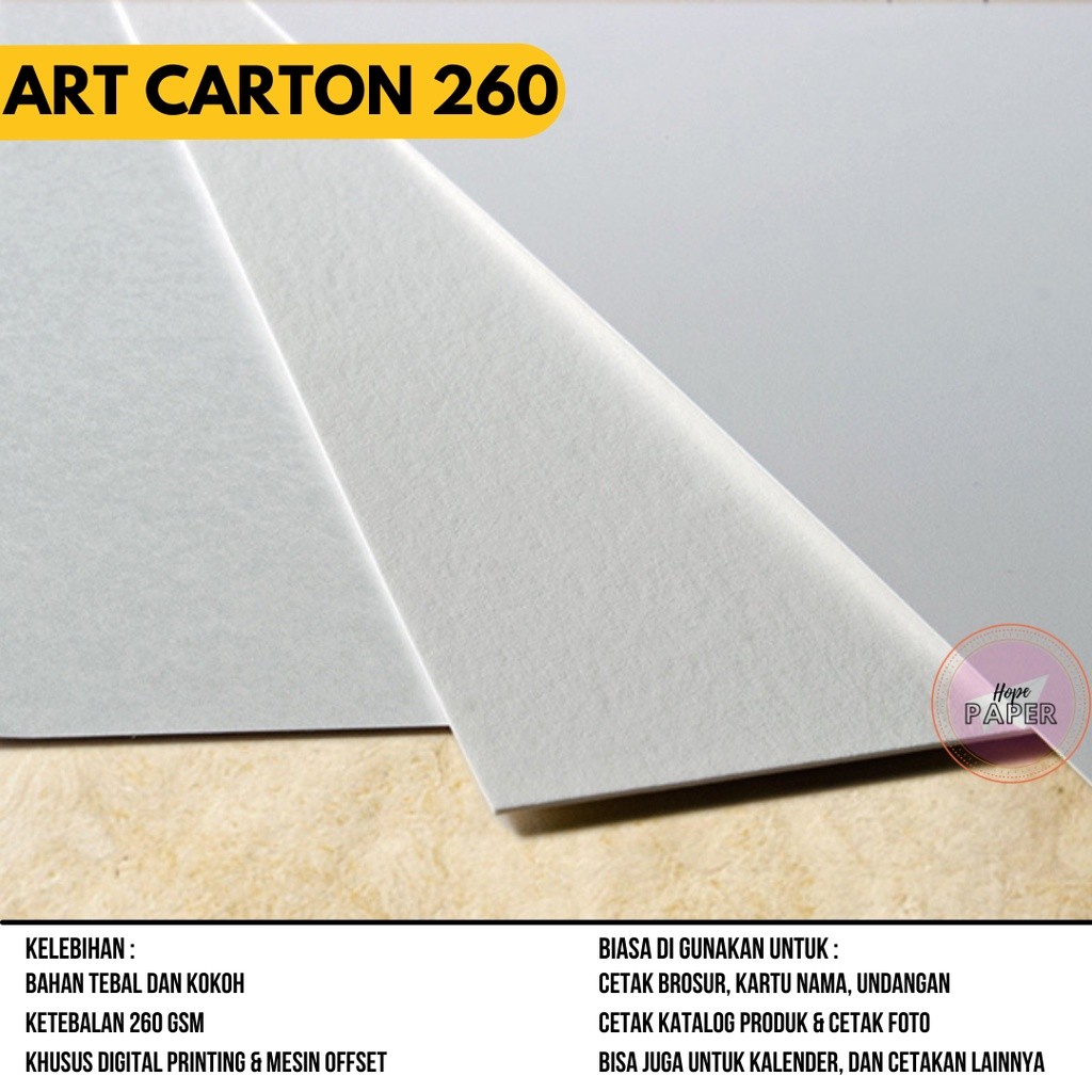 

Art Carton 260 gsm A3 Plus isi 100 lembar/ Kertas Art Carton 260 gsm / Art Karton 260 gsm / Kertas