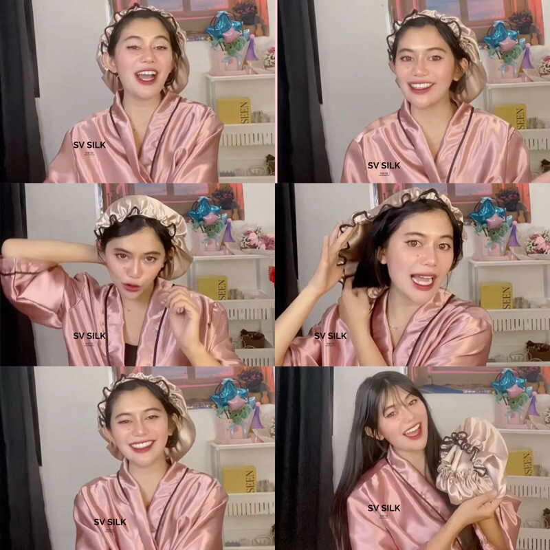 Hair Bonnet Silk Premium Hongdae SV Silk Tali Dagu Hair Bonnet Satin Sleeping Bonnet Silk Bonnet