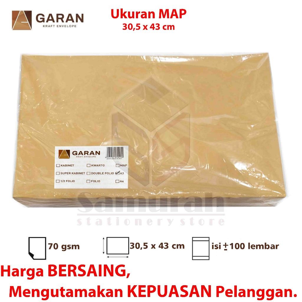 

Amplop Kertas Coklat GARAN Ukuran A3 30,5 x 43 cm / Amplop Dokumen 30.5x43 1 Pak Isi 100 Lembar