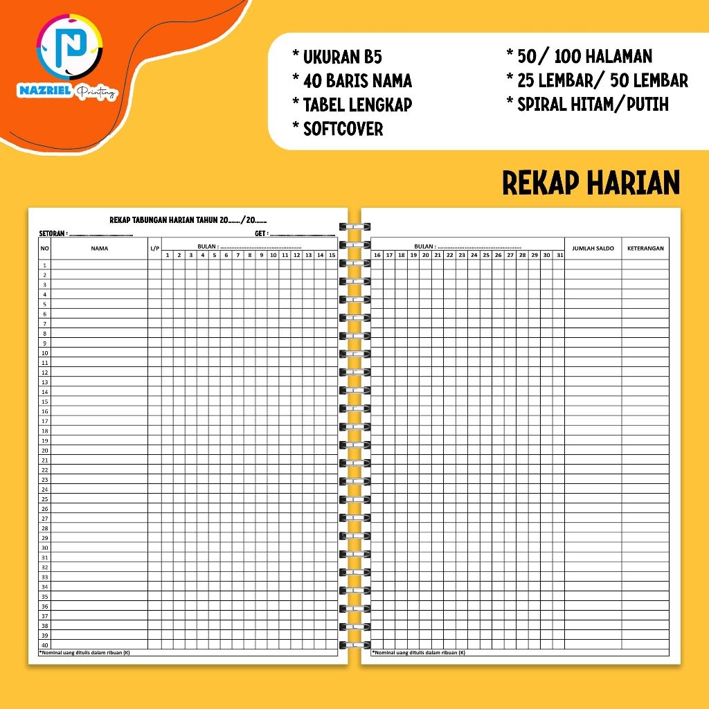 

(NON CUSTOM) Buku Rekap Tabungan Estetik Aesthetic Harian A4/B5/A5 Jilid Spiral