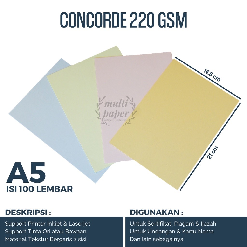

Kertas Concorde A5 220 gr isi 100 lembar / Kertas Sertifikat A5 WE!!