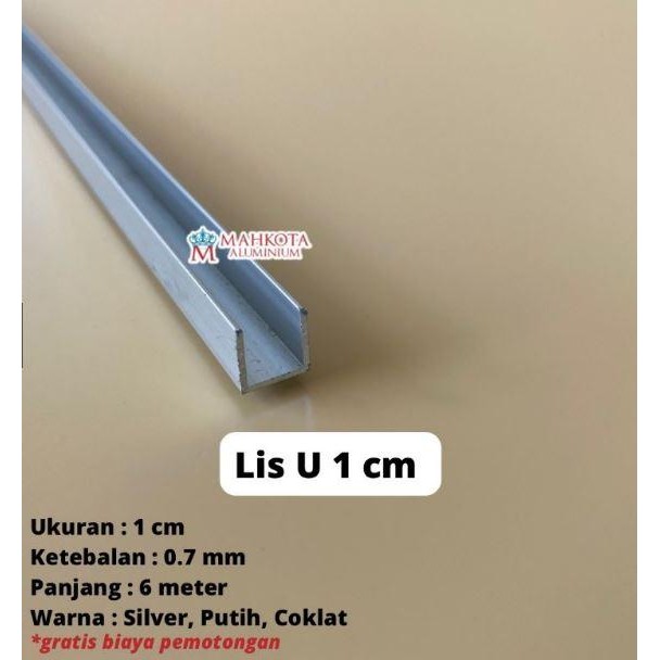 Lis U Alumunium 1 Cm Hitam/Silver #Gratisongkir