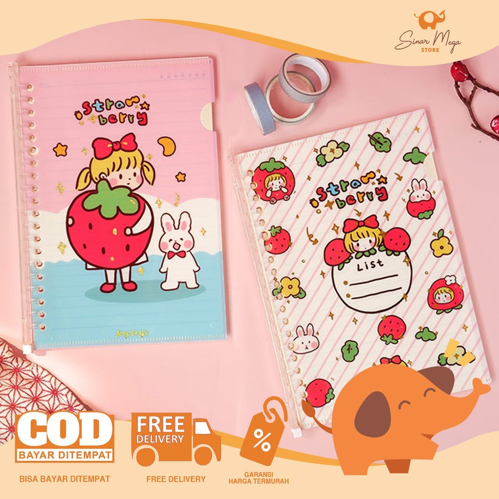 

Strawberry Girl Loose Leaf File BINDER Buku NOTEBOOK Spiral B5 45 Lembar Ruled Lucu Unik Murah WE!!