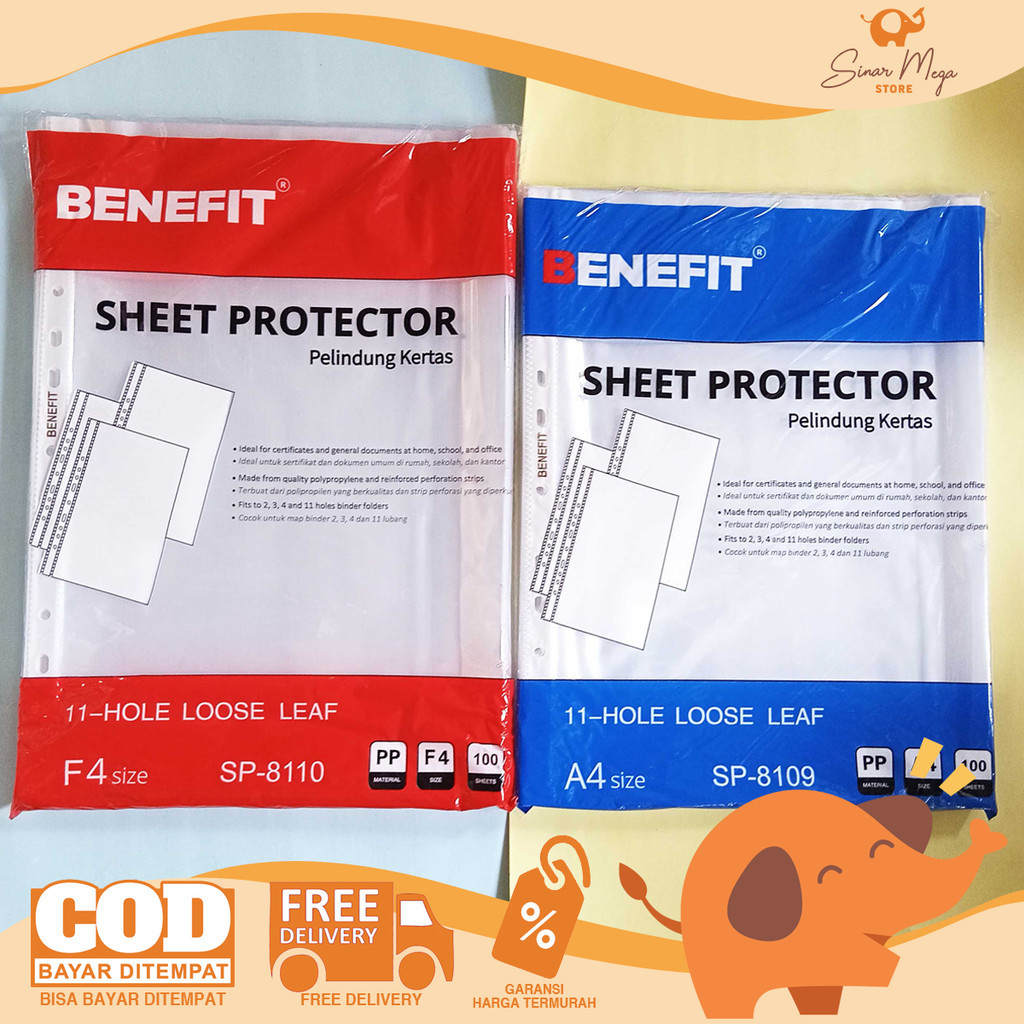 

Benefit Sheet Protector SP-8109 / SP-8110 - Plastik Pelindung Dokumen Ukuran A4 / F4 DIJUAL PAK WE!!
