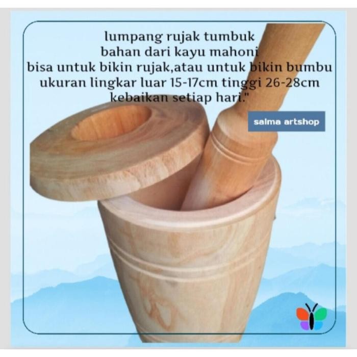 Mahesa.store Lumpang kayu rujak tumbuk/ lumpang penumbuk bumbu masak Dengan Tutup