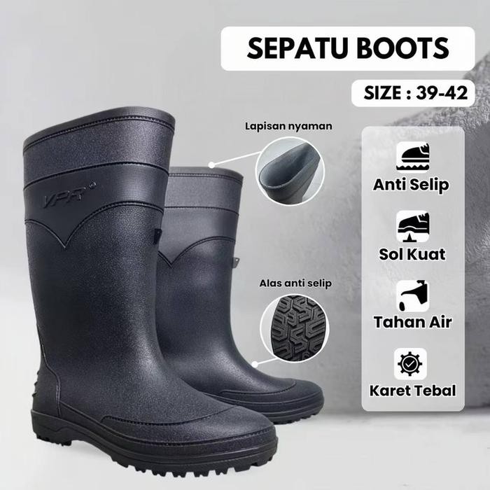 

Terlaris Sepatu Boots Karet Panjang / Sepatu Boots Hitam / Sepatu Proyek Hitam / Sepatu Boot