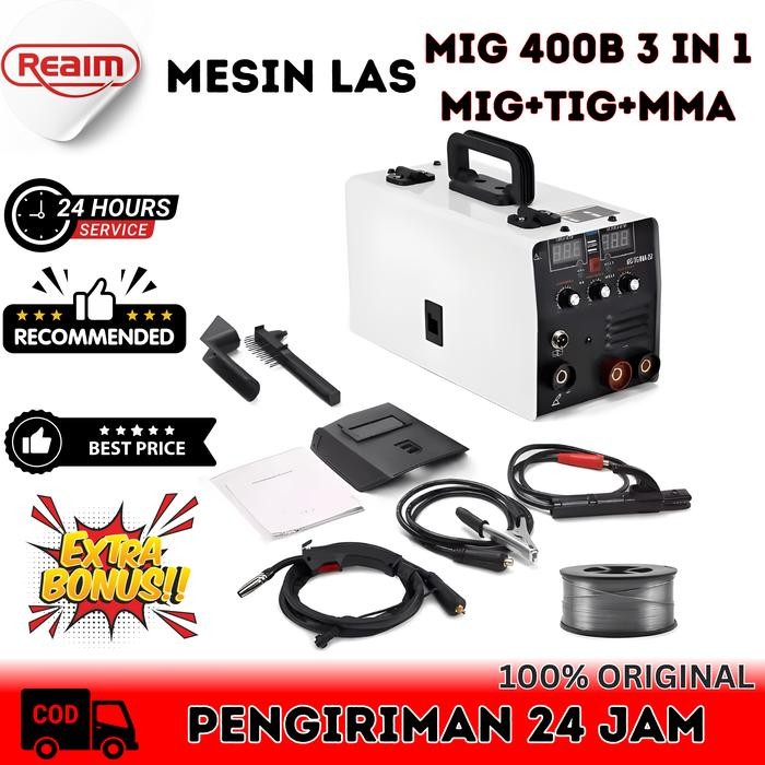 

Terlaris Reaim Mesin Las New Mig 400B ( 3 In 1 Mig+Tig+Mma ) Welding Machine Inventer Arc Gassless