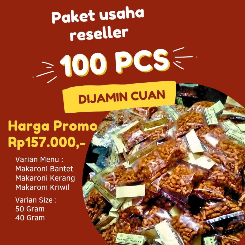 

PAKET USAHA RESELLER CEMILAN 100 PCS MAKARONI BANTET BANTAT PEDAS KHAS TASIKMALAYA KEMASAN 40 50