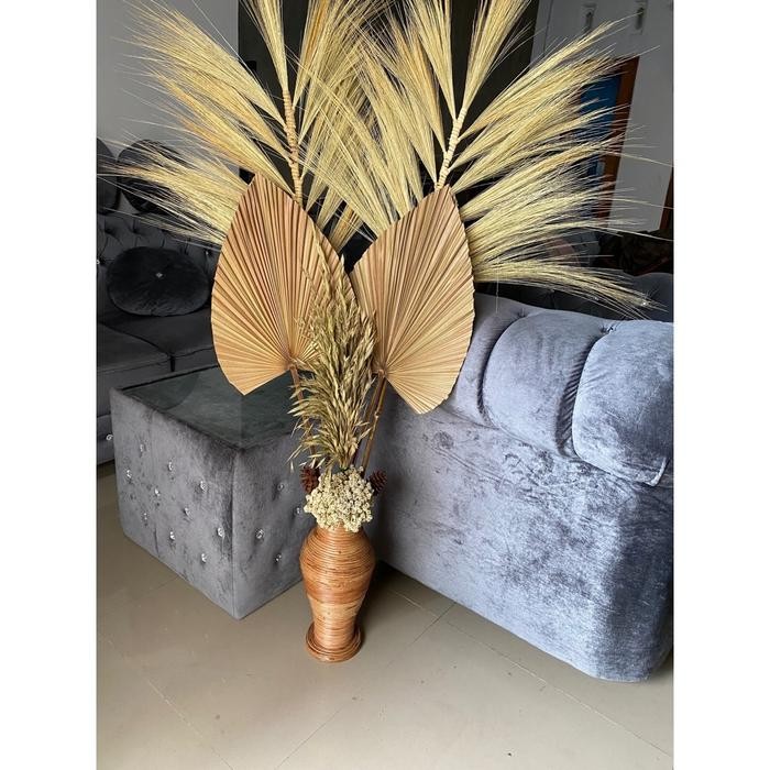 Paket Rustic dan Pot Guci Tinggi Daun Palem Kering/Bunga Kering/Rayung Stik/Home Decor/Dekorasi