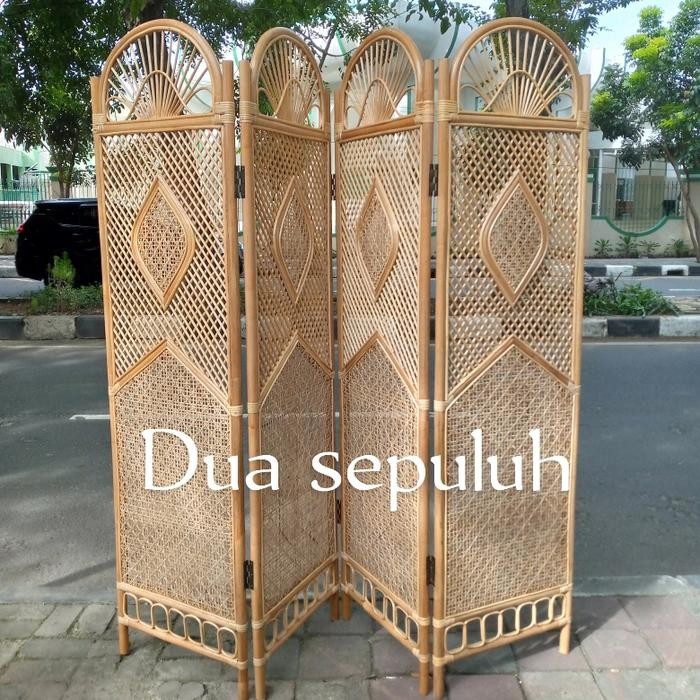Sketsel Rotan Alami /Pembatas Ruangan 4Pintu Minimalis