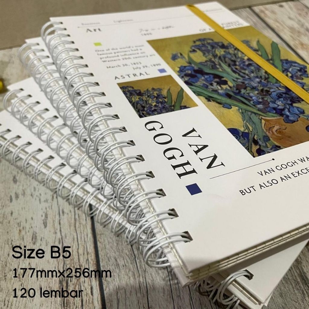 

Buku Jurnal B5 VAN GOGH Grid Writing Journal Note Book With Spiral Ring and Straps