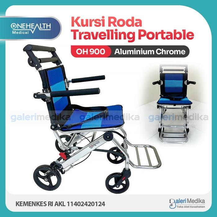 Kursi Roda Travel OneHealth OH900 Aluminium Wheelchair - Kursi Roda Traveling Mudah Dilipat Premium 