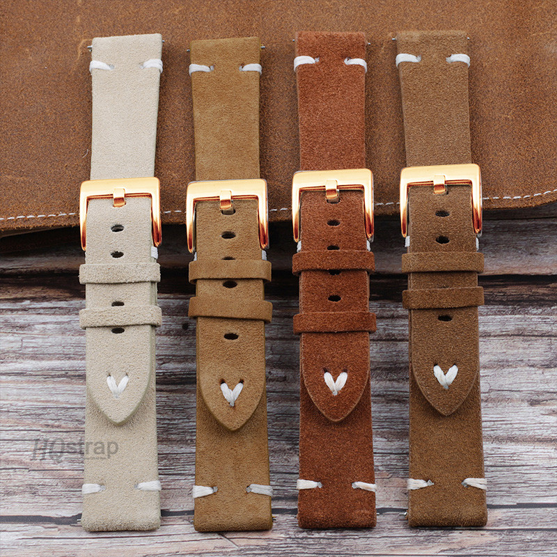Rose Gold Buckle Band 18Mm 20Mm 22Mm High Quality Suede Leather Vintage Strap Quick Release