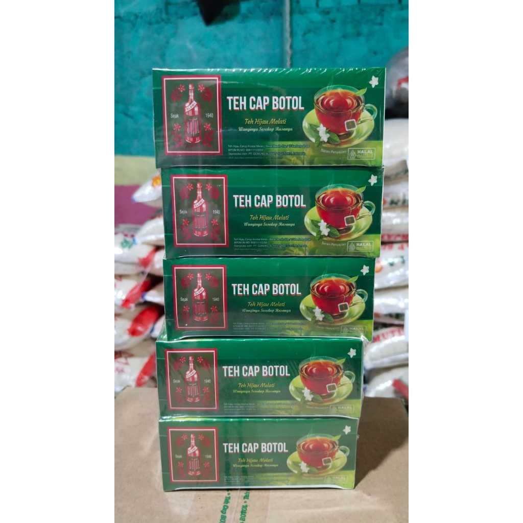 

GROSIR TEH BOTOL CELUP MELATI/TEH MELATI CELUP CAP BOTOL 1 SLOP 5 DUS
