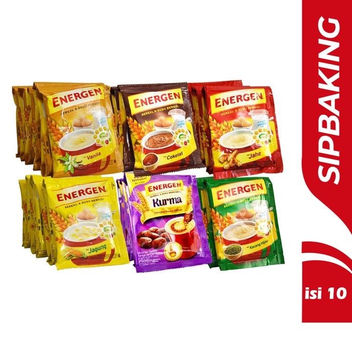 

JTTOP" ENERGEN COKELAT KACANG HIJAU VANILA JAGUNG JAHE KURMA SEREAL RENCENG 10
