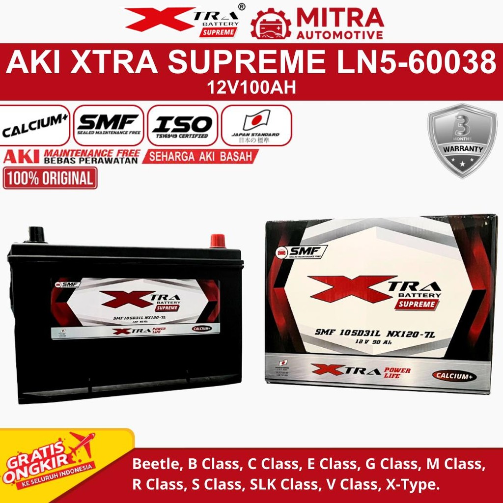 Aki Mobil Kering XtraSupreme LN5-60038 VW Jaguar Peugeot Rolls Royce Bergaransi 12V100AH