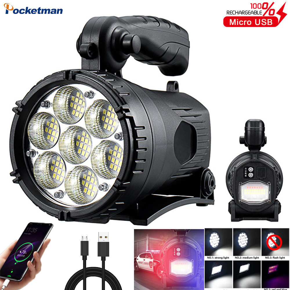 IMPORT High Power Dual Light LED Searchlight Rechargeable Power Bank Function Work Light Flashlight