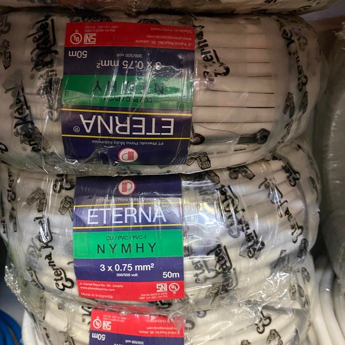 Kabel Nymhy 3X0.75 3X0,75 Eterna Serabut 50 Meter Putih