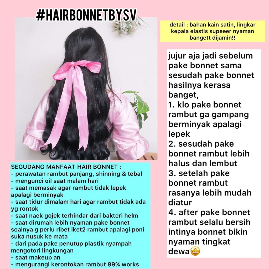 Hair Bonnet Silk Atur Tali Adjust SV silk hair bonnet satin sleeping bonnet silk bonnet Hair Bonnet