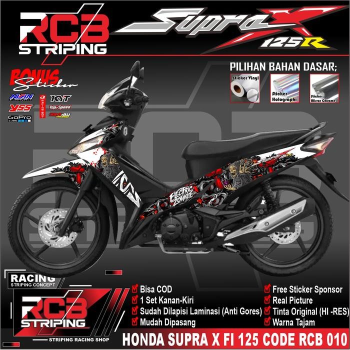 PREMIUM (cod) stiker motor - striping supra x 125 fi - motor honda - sticker variasi Zombie RCB 010