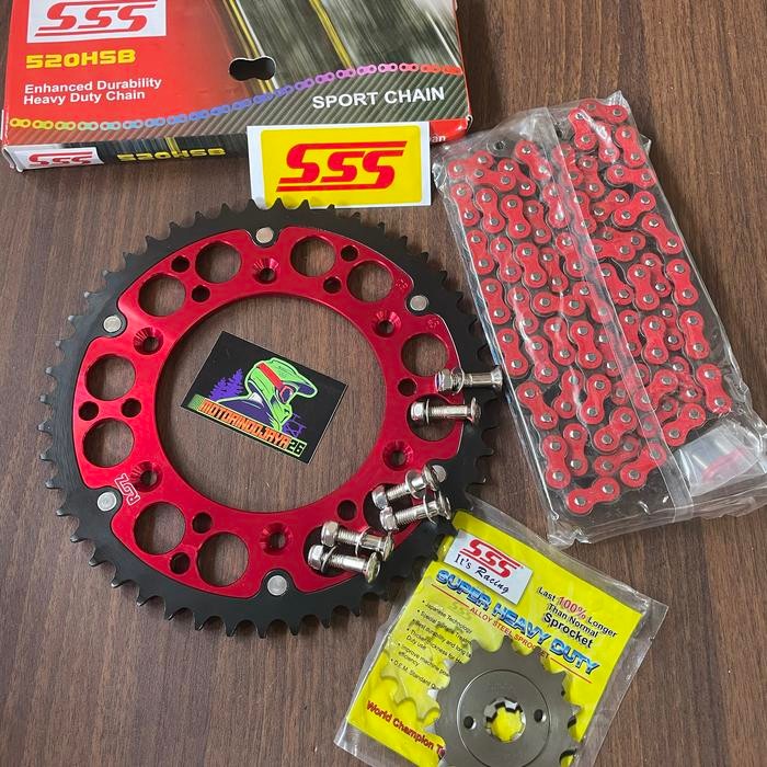 PREMIUM Gear set crf 150L 520 Roz gir paket 520 CRF 150L Roz merah set sss