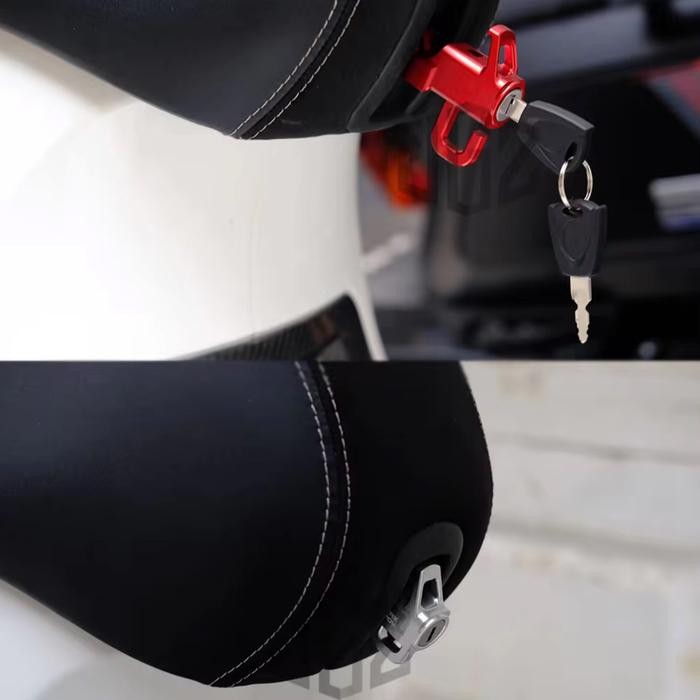 PREMIUM Gantungan jok vespa matic CNC seat luggage helmet hook sistem kunci untuk semua vespa matic