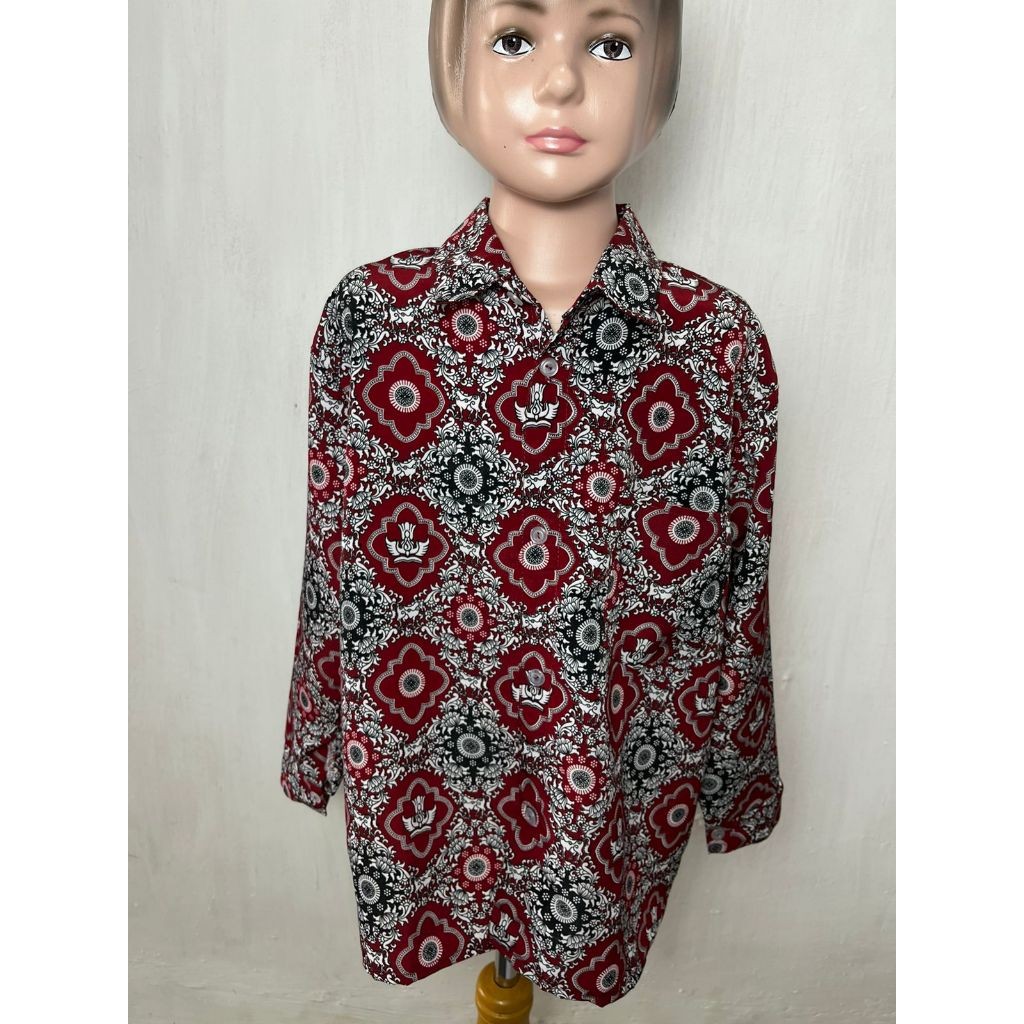 BAJU BATIK MERAH SERAGAM SEKOLAH SD LENGAN PANJANG SERAGAM NEGRI ( UNISEX ) KELAS 1-6
