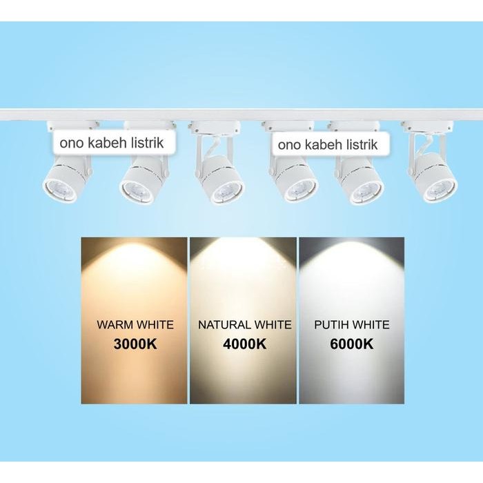 Paket Lampu Rell Track 1 Set isi 6 Spotlight LED Sorot Rel 2 Meter