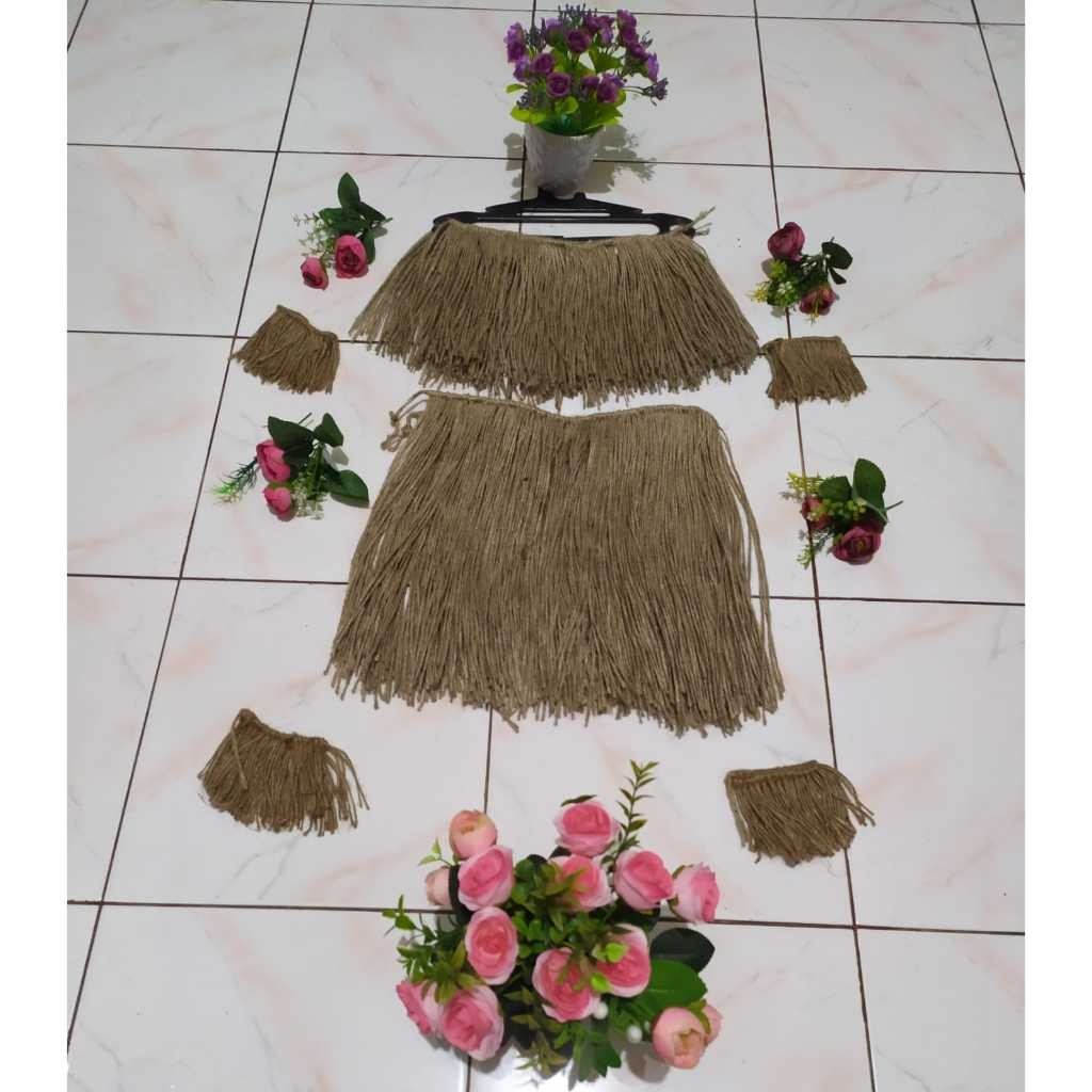 Baju anak setelan adat papua rok rumbai goni